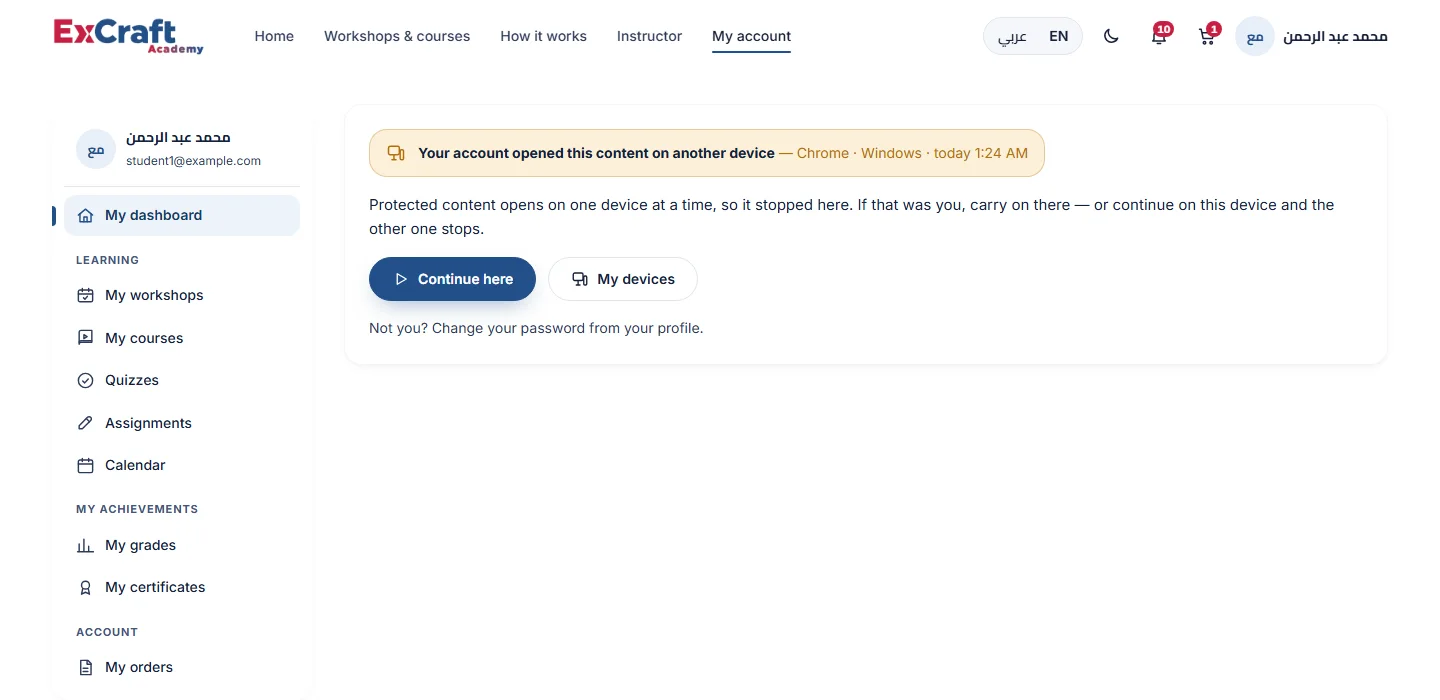 Your account opened the content on another device